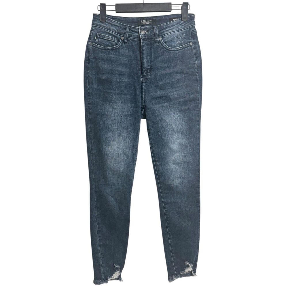 Judy Blue High Rise Skinny Fit Jeans Sz 3/26 Blue Chewed Hem